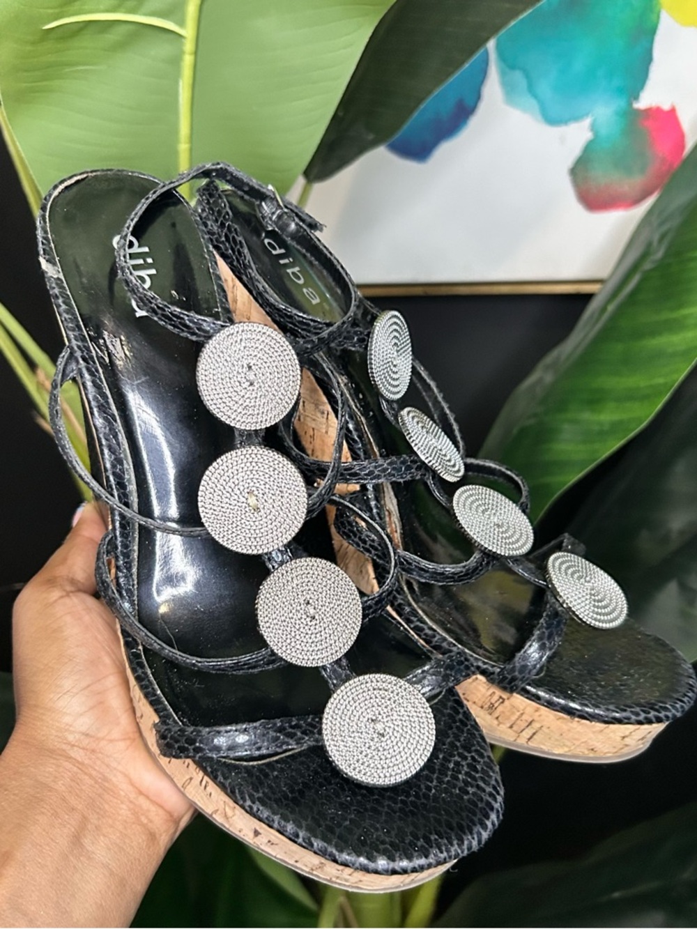 Diba Leather Platform Ankle Strap Wedges - 8.5
